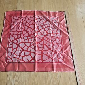 Vintage VERA Scarf Red Coral Abstract Mosaic Print Signed 21” Square